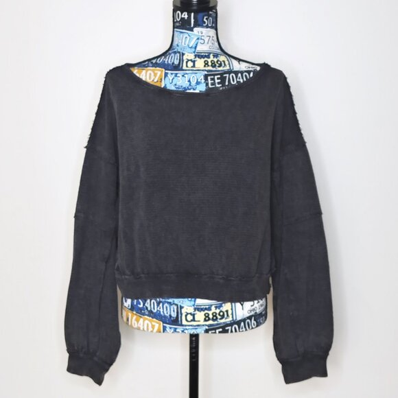 FREE PEOPLE Ife Pullover Sweater Thermal Textured Waffle Knit Crop Exposed Seams - Picture 3 of 16